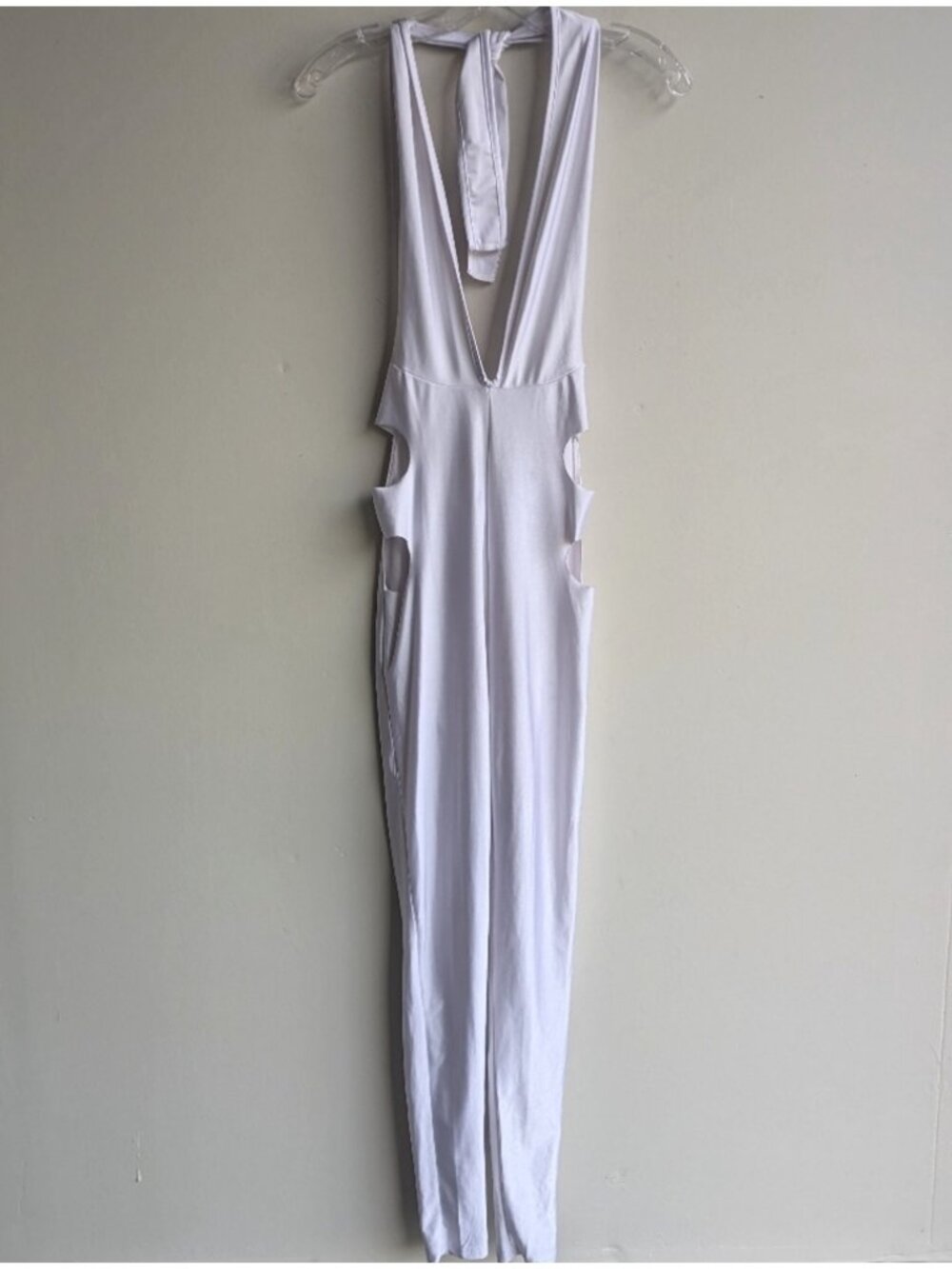 White Spandex Halter Jumpsuit with Cutout Sides